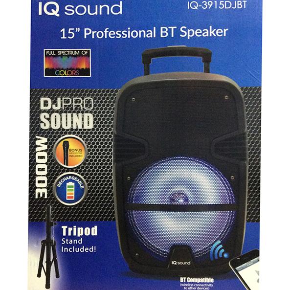 Iq Sound Bocina Amplificada Recargable 15" 3000W, Bt, Aux In,  Usb , Sd, Radio Fm , Incluye Tripie