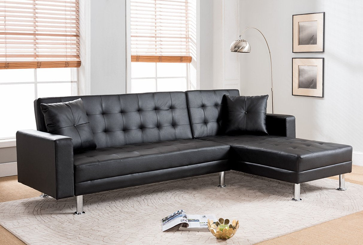 Sofa Chaise Imitacon Piel Color Negro