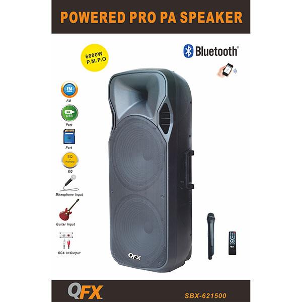 Qfx Bocina Amplificada 2X15" ,  Radio Fm,  Usb,  Sd,  Aux,  Bluetooth ,  Microfono Gratis